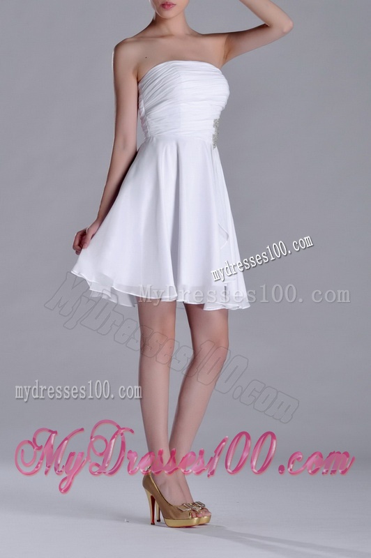 2016 Elegant Empire Strapless Beaded White Bridesmaid Dress in Chiffon