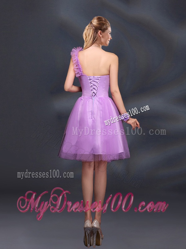 2016 Lilac Hand Made Flowers A Line One Shoulder Bridesmaid Dresses