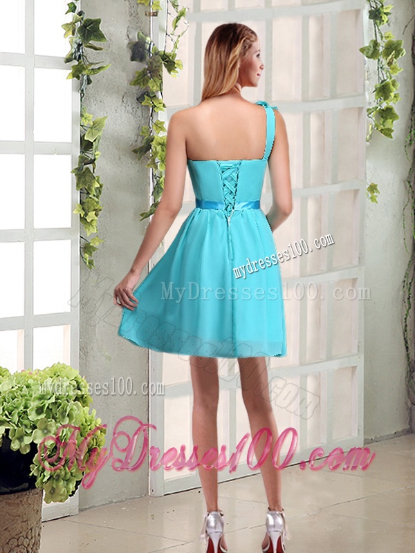 A Line One Shoulder Ruching Bridesmaid Dress with Belt