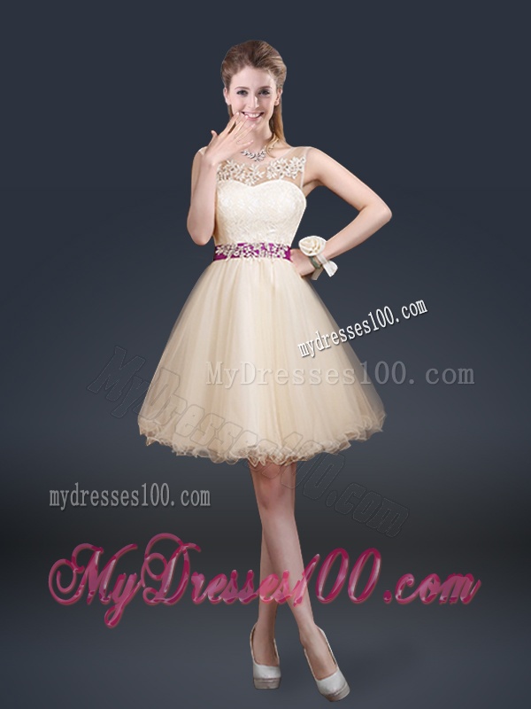 Beautiful Scoop Bridesmaid Dresses with Appliques and Belt