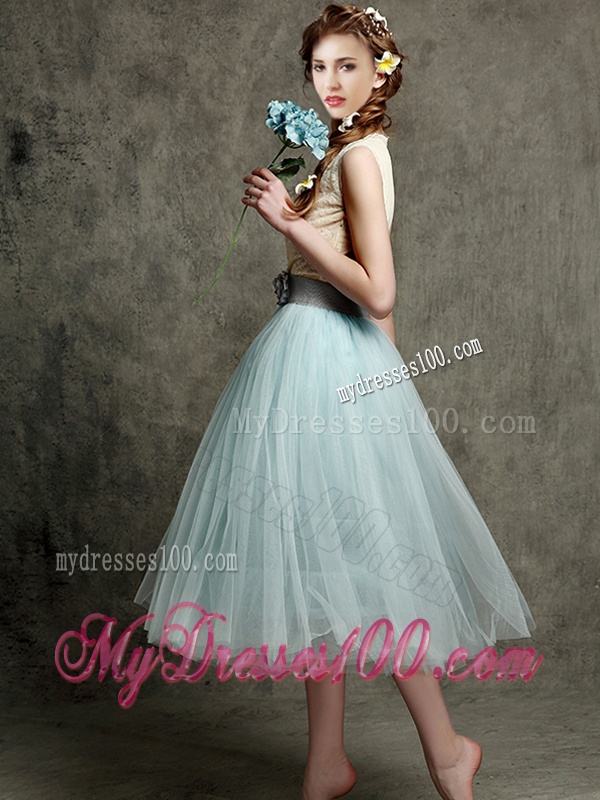 Best Hand Made Flowers and Belted V Neck Bridesmaid in Apple Green
