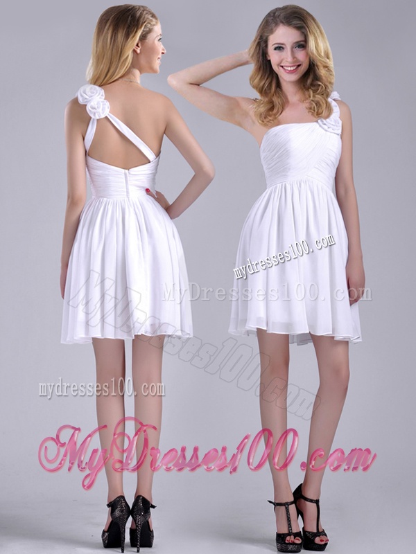 Classical Criss Cross White Bridesmaid Dress with Hand Crafted Flowers