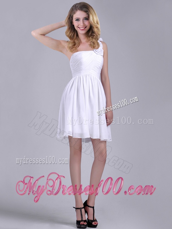 Classical Criss Cross White Bridesmaid Dress with Hand Crafted Flowers