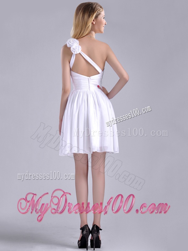 Classical Criss Cross White Bridesmaid Dress with Hand Crafted Flowers