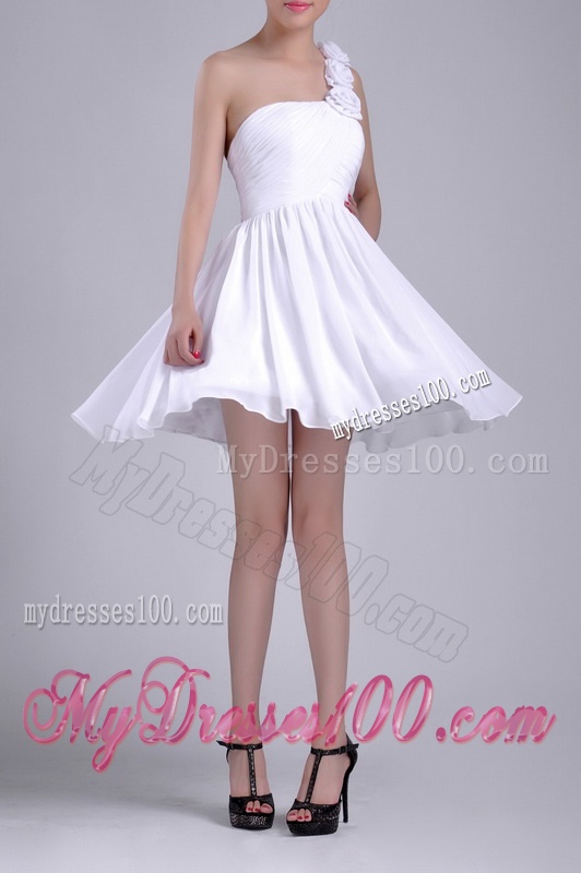 Classical Criss Cross White Bridesmaid Dress with Hand Crafted Flowers