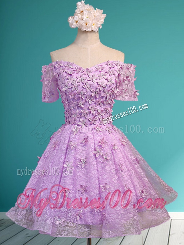 Classical Off the Shoulder Lilac Bridesmaid Dress with Appliques and Beading