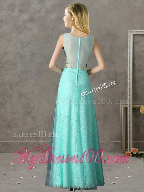 Discount Beaded and Applique V Neck Bridesmaid Dress in Apple Green