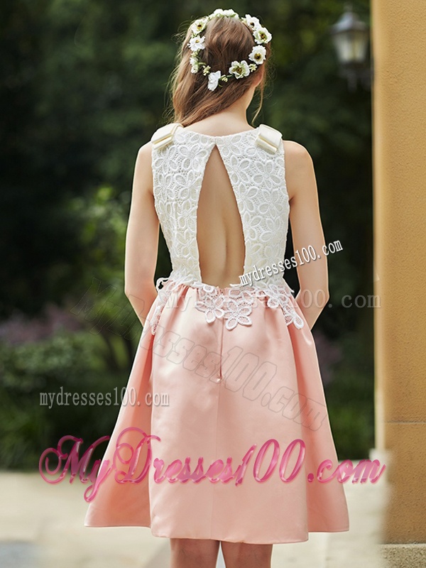 Elegant Bateau Open Back Applique Short Bridesmaid Dress in Pink