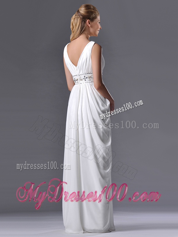 Elegant Empire V Neck Chiffon White Bridesmaid Dress for Graduation