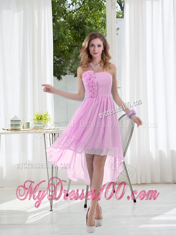 Empire Strapless Hand Made Flowers Bridesmaid Dress with High Low