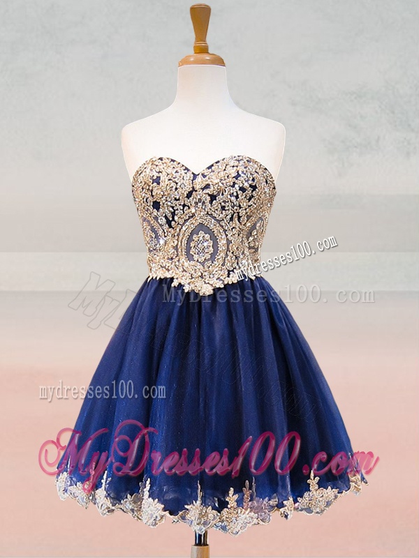 Fashionable Organza Applique with Beading Bridesmaid Dress in Royal Blue