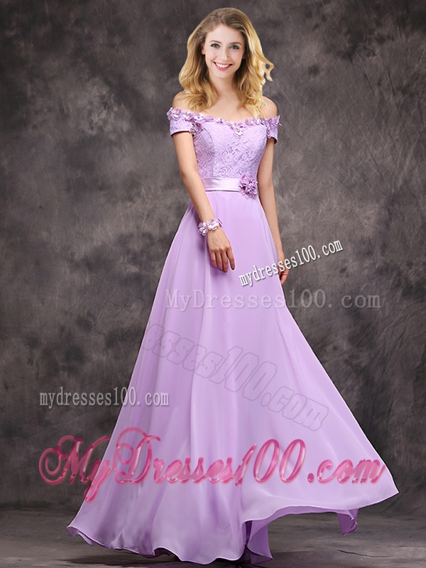 Latest Off The Shoulder Long Bridesmaid Dress with Hand Made Flowers