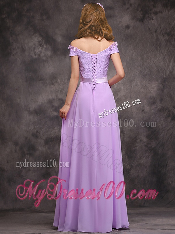 Latest Off The Shoulder Long Bridesmaid Dress with Hand Made Flowers
