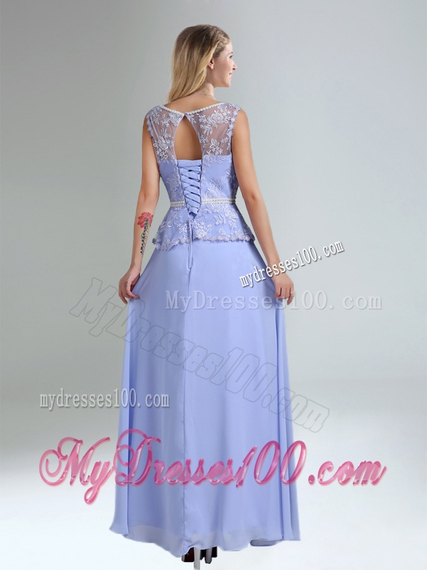 Lavender Belt and Lace Empire 2016 Bridesmaid Dress with Bateau