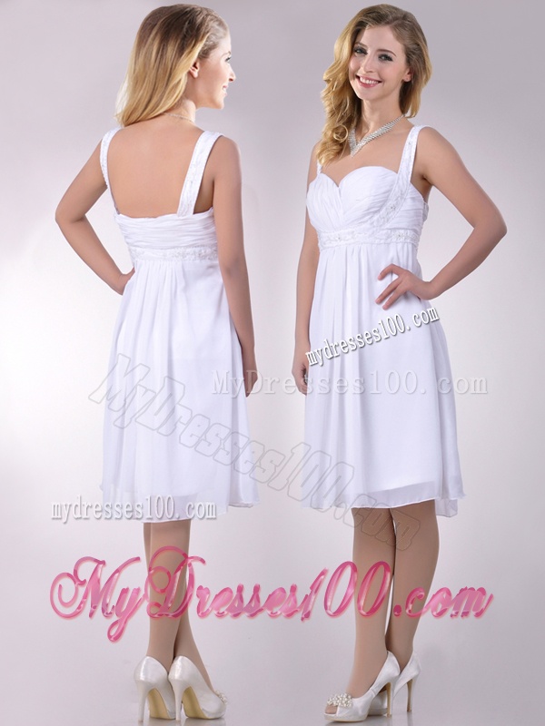 New Applique Decorated Straps and Waist White Bridesmaid Dress in Chiffon
