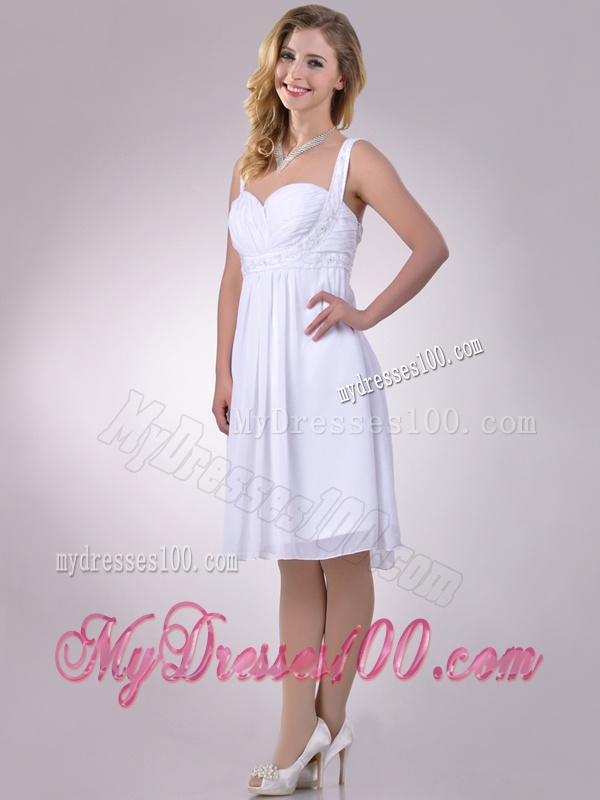 New Applique Decorated Straps and Waist White Bridesmaid Dress in Chiffon