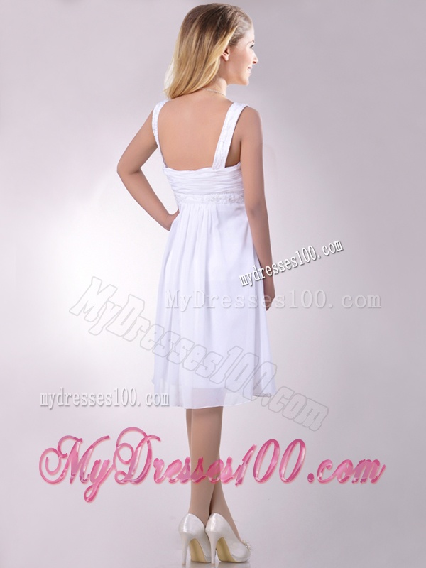 New Applique Decorated Straps and Waist White Bridesmaid Dress in Chiffon