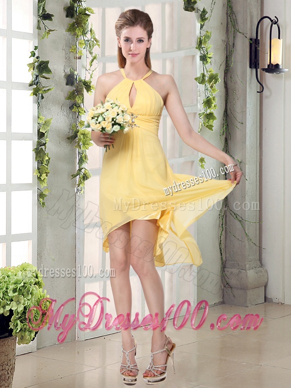 New Fashion Halter Top Asymmetrical Bridesmaid Dress