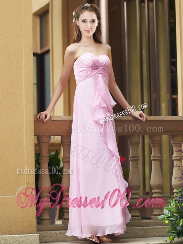 Perfect Empire Ankle Length Zipper Up Bridesmaid Dress in Chiffon