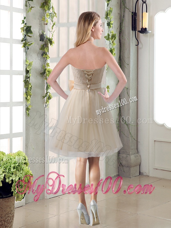 Popular Champagne Strapless Princess Bowknot Bridesmaid Dresses for 2016