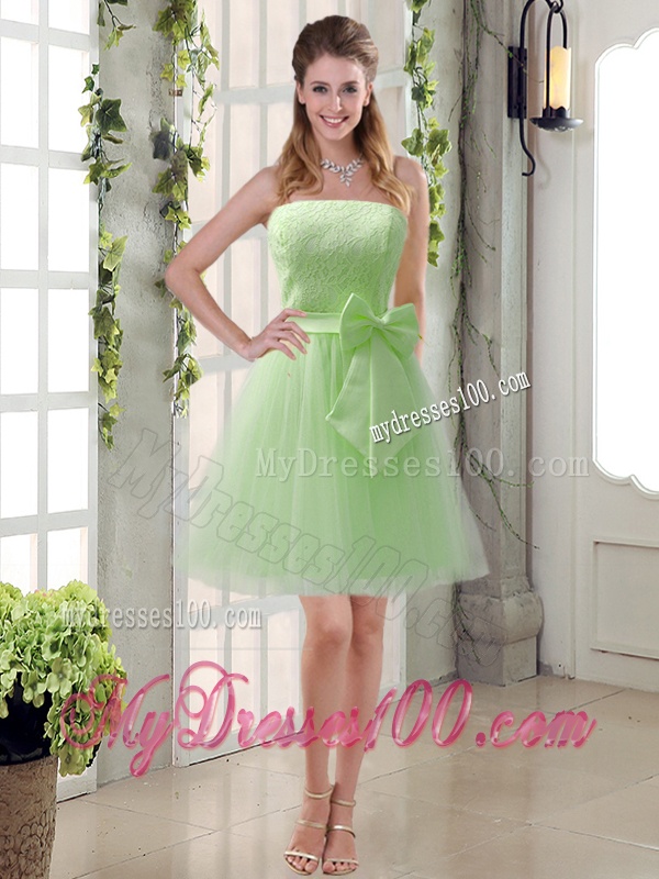 Popular Champagne Strapless Princess Bowknot Bridesmaid Dresses for 2016