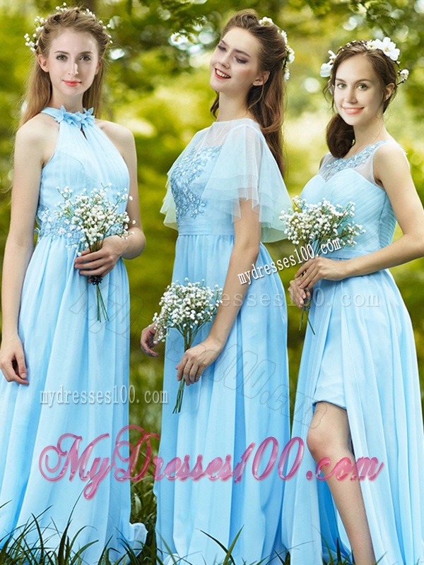 See Through Bateau Short Sleeves Bridesmaid Dress with Appliques