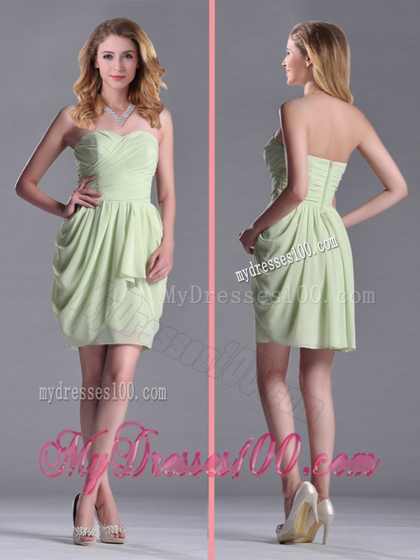 Simple Zipper Up Chiffon Yellow Green Bridesmaid Dress with Ruching