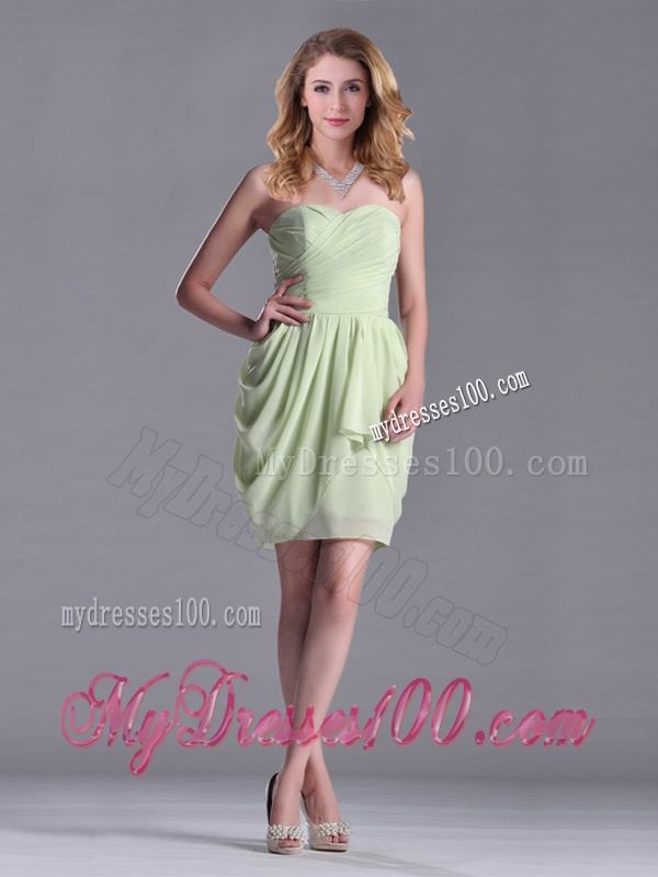 Simple Zipper Up Chiffon Yellow Green Bridesmaid Dress with Ruching