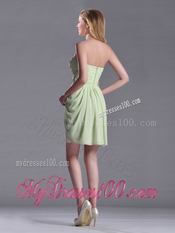 Simple Zipper Up Chiffon Yellow Green Bridesmaid Dress with Ruching