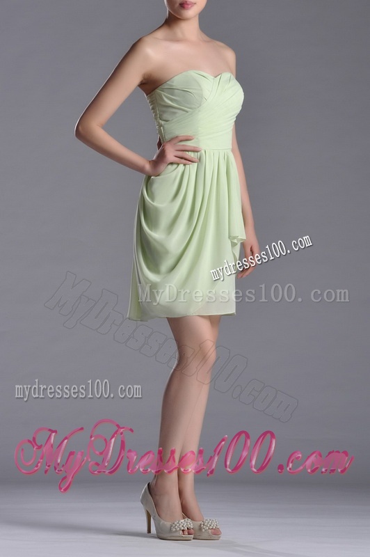 Simple Zipper Up Chiffon Yellow Green Bridesmaid Dress with Ruching