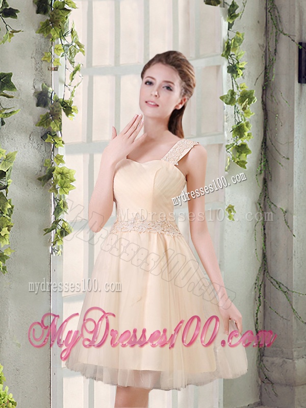 Straps A Line Champagne Bridesmaid Dress with Appliques