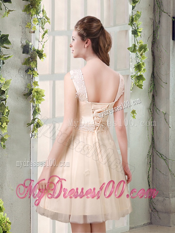 Straps A Line Champagne Bridesmaid Dress with Appliques
