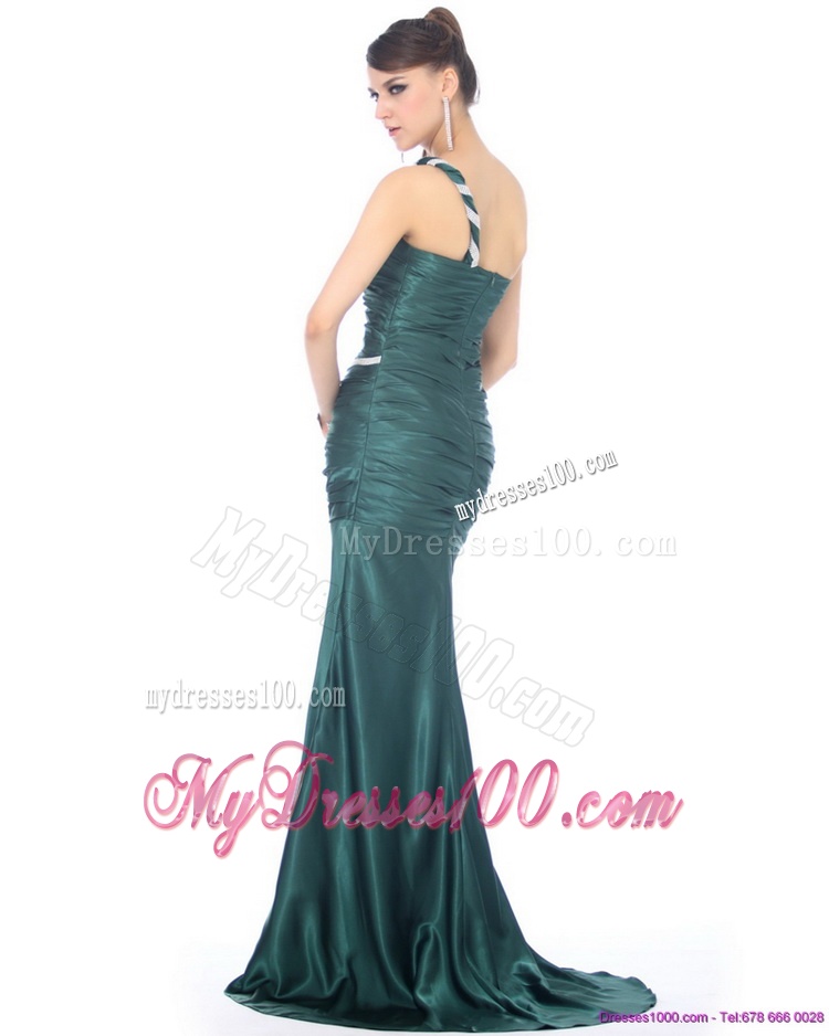 2016 New Style One Shoulde Mother of The Bride Dress with Ruching and Brush Train