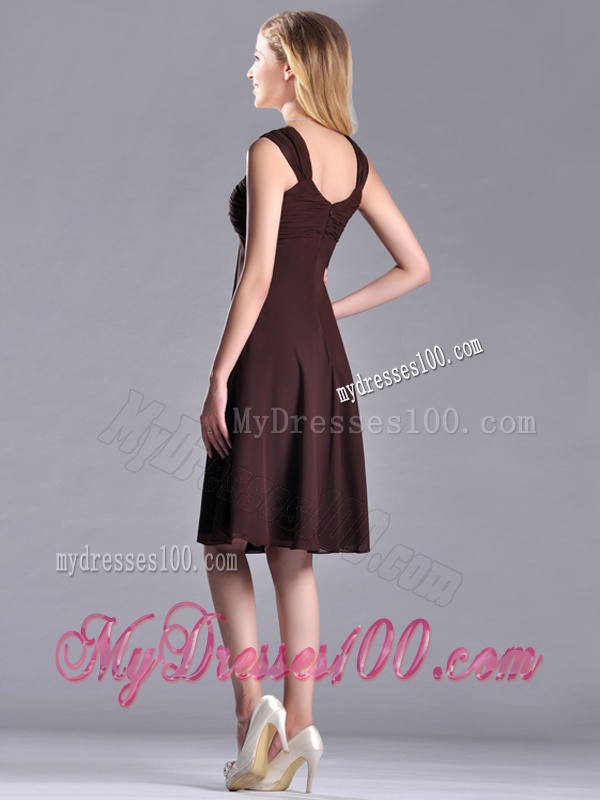 Best Selling Empire Ruched Brown Mother of The Bride Dress with Wide Straps