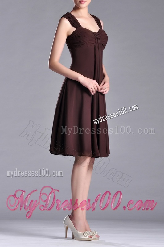 Best Selling Empire Ruched Brown Mother of The Bride Dress with Wide Straps