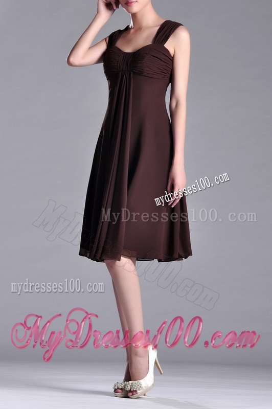 Best Selling Empire Ruched Brown Mother of The Bride Dress with Wide Straps