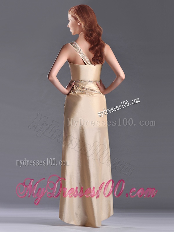 Champagne Ankle-length Beaded Side Zipper Mother of The Bride Dress with One Shoulde
