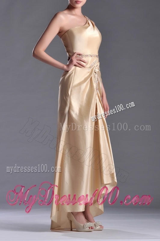 Champagne Ankle-length Beaded Side Zipper Mother of The Bride Dress with One Shoulde