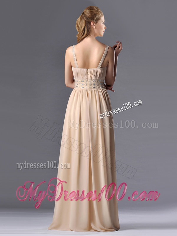 Champagne Empire Straps Beaded Chiffon Mother of The Bride Dress for Graduation