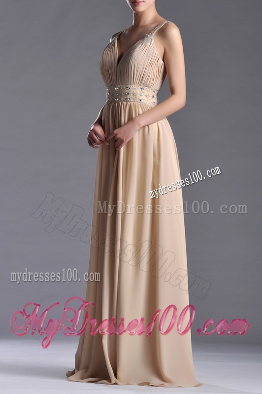 Champagne Empire Straps Beaded Chiffon Mother of The Bride Dress for Graduation