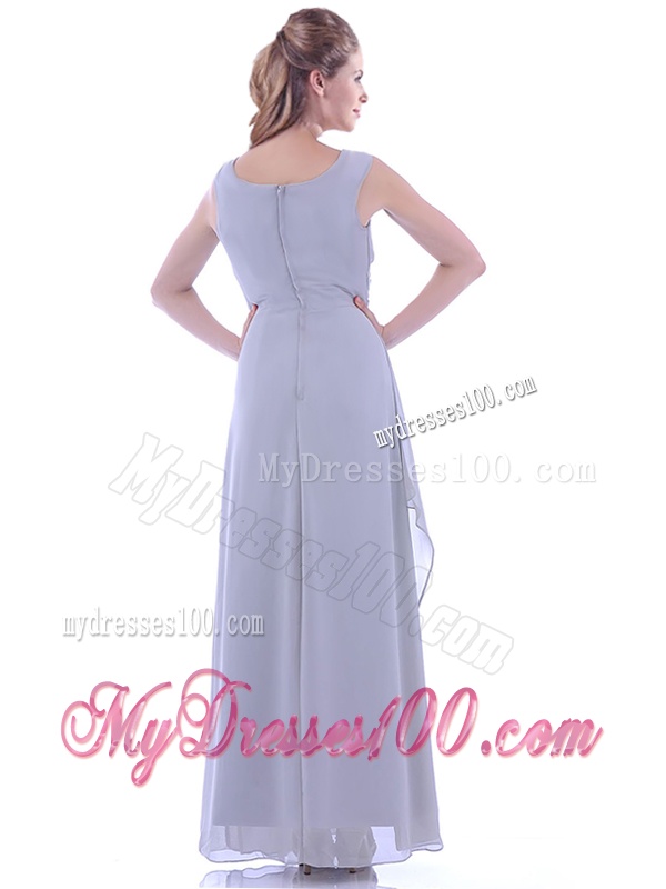 Cheap Column V Neck Ankle-length Ruching Mother of The Bride Dress in Grey
