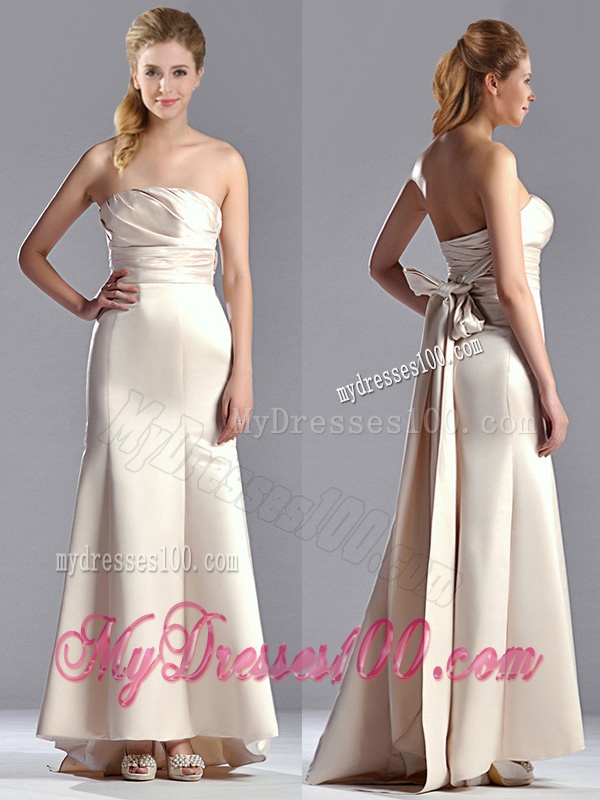 Cheap Off White Column Strapless Mother of The Bride Dress with Brush Train