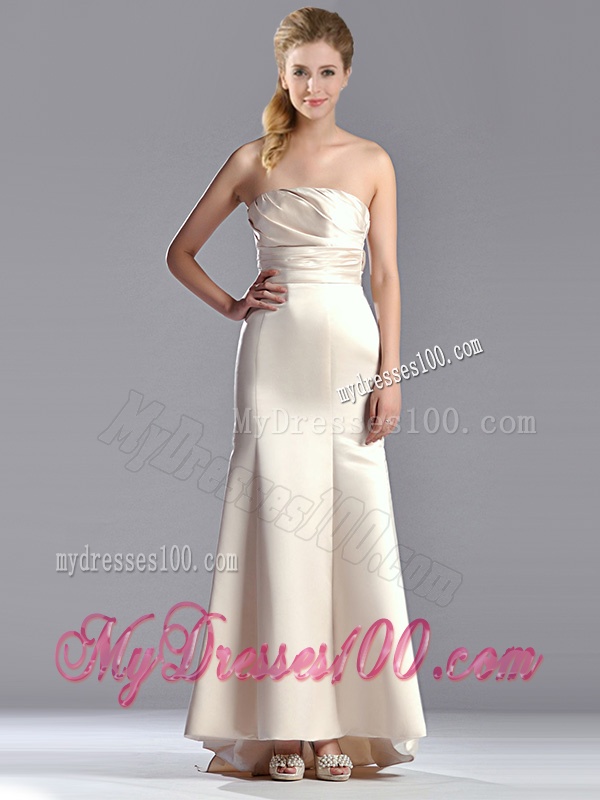 Cheap Off White Column Strapless Mother of The Bride Dress with Brush Train