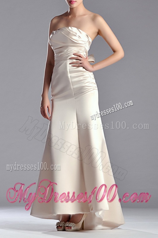 Cheap Off White Column Strapless Mother of The Bride Dress with Brush Train