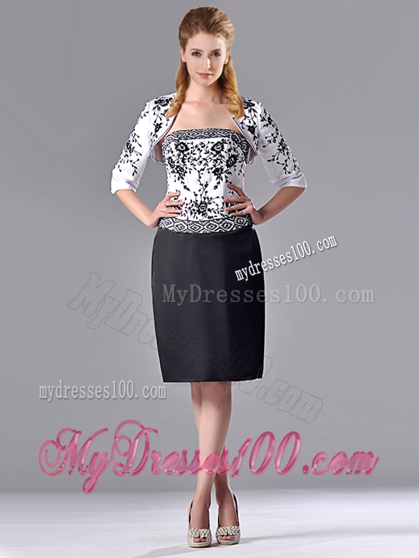 Column Strapless Knee-length Short Mother of The Bride Dress with Jacket