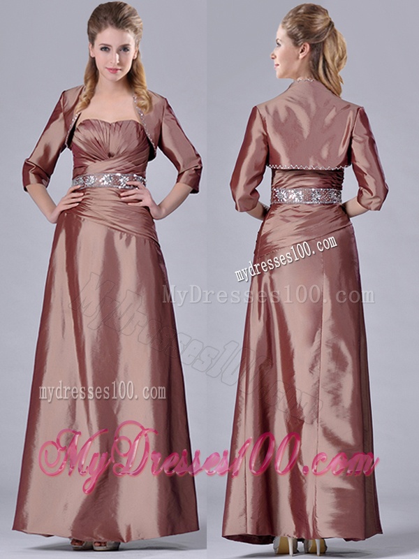 Column Sweetheart Brown Side Zipper Beaded Mother of The Bride Dress with Jacket
