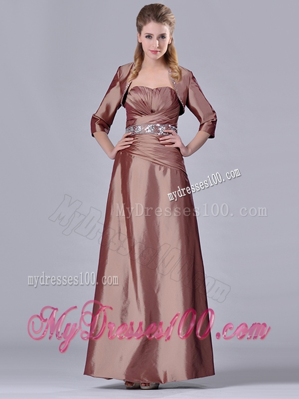 Column Sweetheart Brown Side Zipper Beaded Mother of The Bride Dress with Jacket