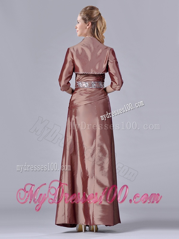 Column Sweetheart Brown Side Zipper Beaded Mother of The Bride Dress with Jacket