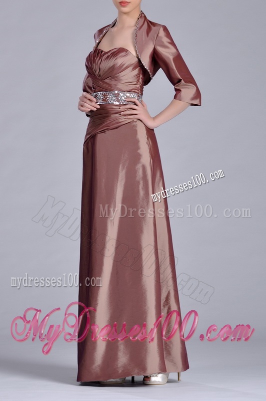 Column Sweetheart Brown Side Zipper Beaded Mother of The Bride Dress with Jacket