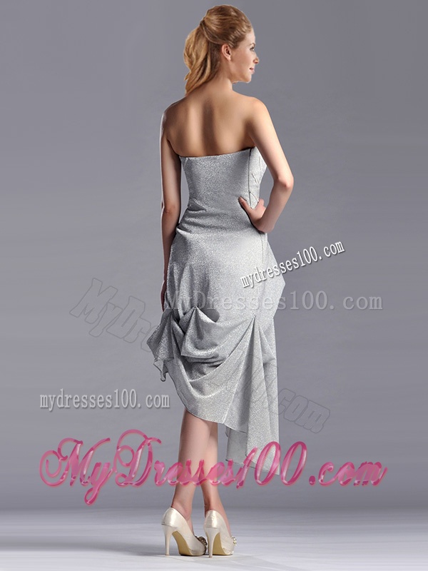 Discount Side Zipper Strapless Silver Mother of The Bride Dress in Asymmetrical